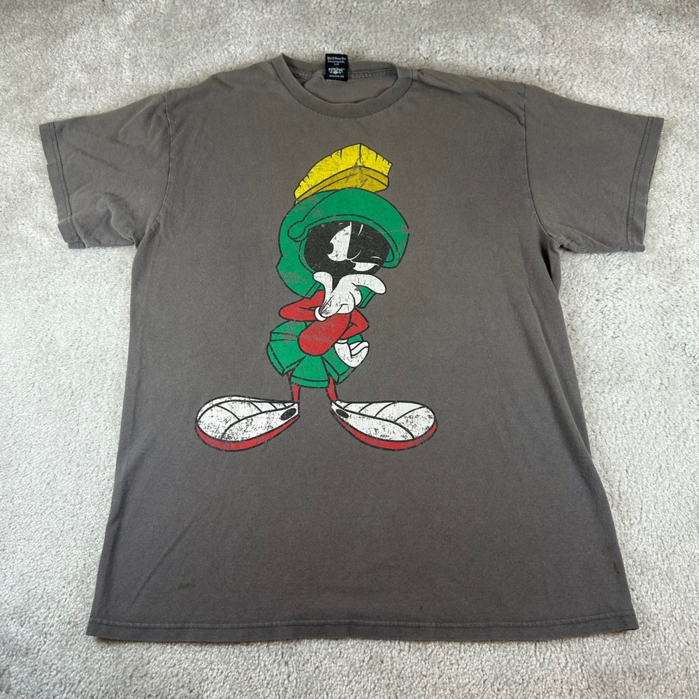 VTG Fifth Sun Looney Tunes T-Shirt Men Large Gray Marvin the Martian Distressed